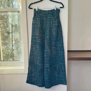 Free People Anna Sui Multi Tweed Pants Wide Leg High Rise Trousers Blue